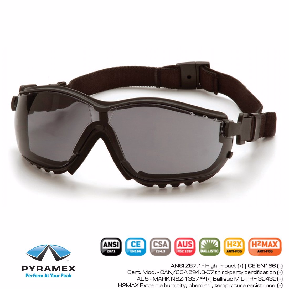 PYRAMEX V2G GRİ ANTI-FOG BALISTIK GÖZLÜK - Siyah Çerçeve
