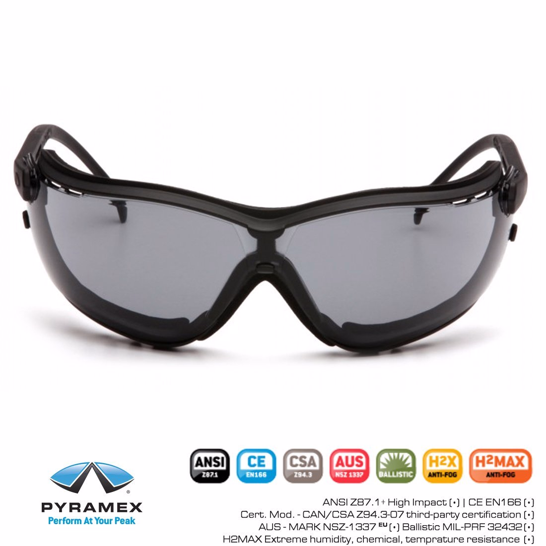 PYRAMEX V2G GRİ ANTI-FOG BALISTIK GÖZLÜK - Siyah Çerçeve - Görünüm 2