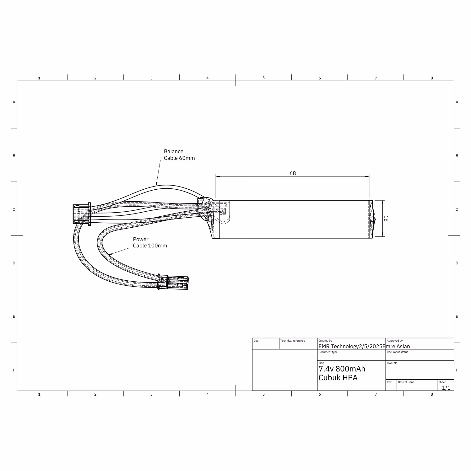 EMR 7.4V 800mAh Lithium Ion Çubuk Airsoft HPA Pil JST - Görünüm 5