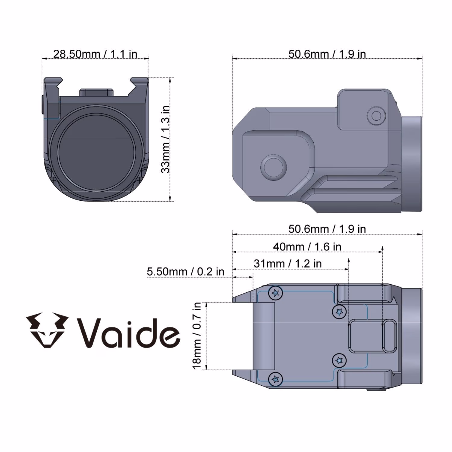 Vector Optics Vaide Scrapper Taktik Subcompact Tabanca Flashlight - Görünüm 3